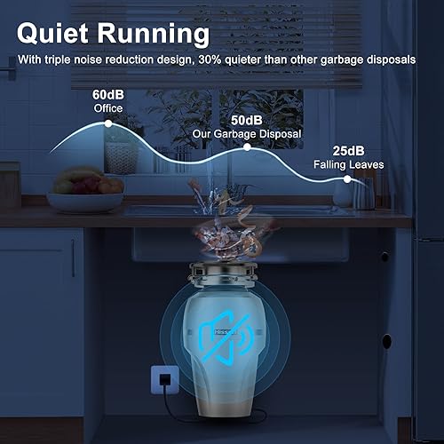 Miniatura 5 de HISSUN Eliminador de basura con cable de alimentación, 1 HP triturador de basura de cocina de alimentación continua, triturador de residuos de