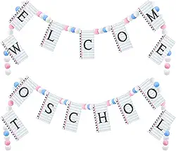 4 peças 8,06 m composição volta às aulas banner decorações feltro bem-vindo à escola sala de aula decoração de festa primeiro dia banner guirlanda adereços de foto (caderno)