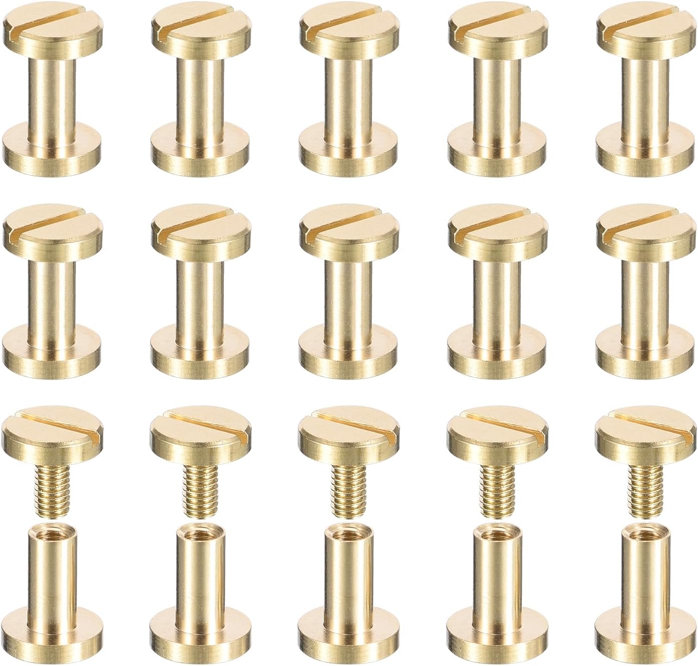 uxcell 30Pack Brass Chicago Screws, 8x8mm Flat Head Screw Back Binding Post Nail Stud Rivets Fastener for DIY Leather Craft Belt Strap