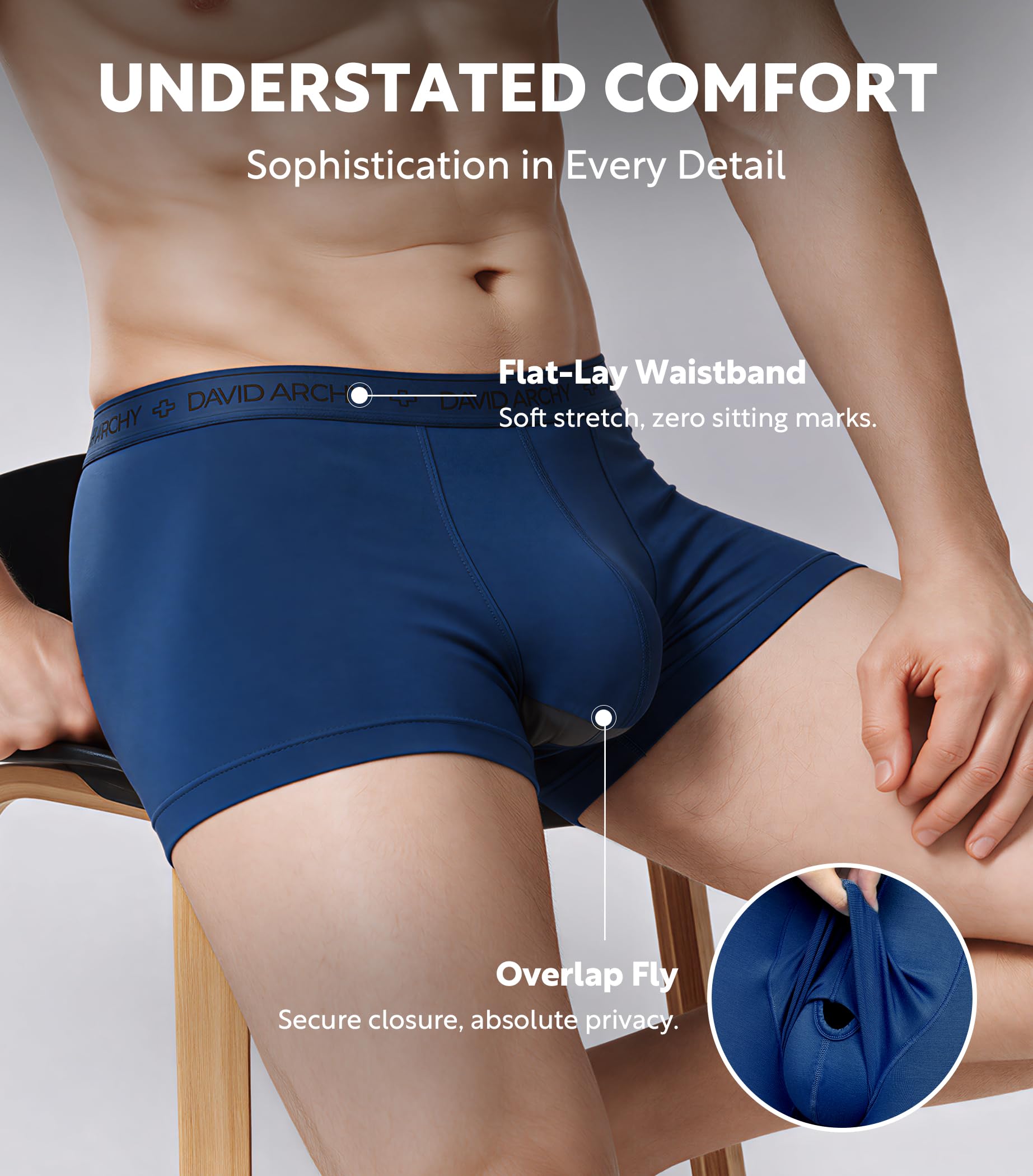 DAVID ARCHY Boxer da uomo in modal confezione multipla | Doppia tasca con patta, ultra morbida sensazione di seconda pelle, spandex elasticizzato traspirante, anti sfregamento