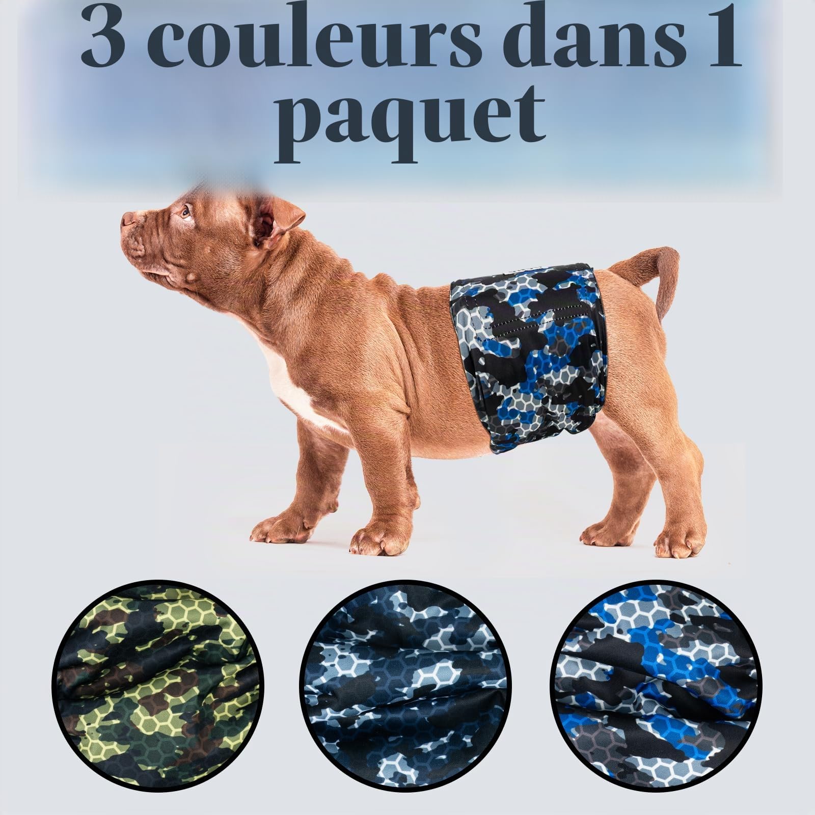 Dono Lot de 3 Couches lavables pour Chien mâle, XXL | Super absorbantes - pour Chiens de Petite, Moyenne et Grande Taille - armée