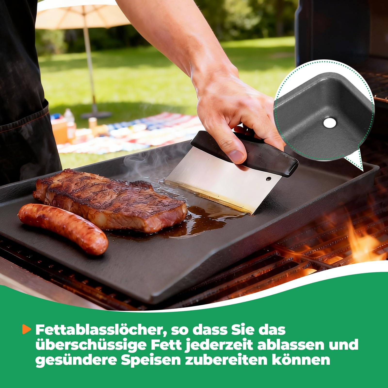 WELL GRILL Plancha en fonte 40 x 30 cm pour barbecue universel Enders Weber Landmann
