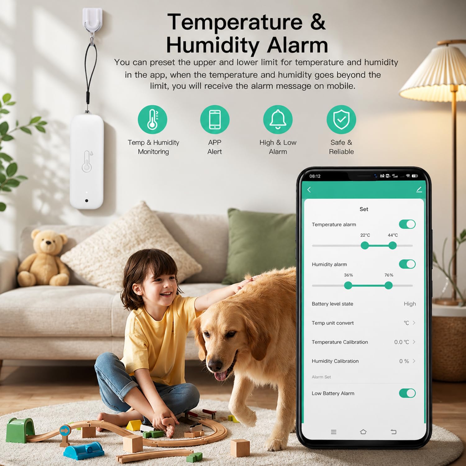 WiFi czujnik hygrometru i termometru: Bezprzewodowy inteligentny monitor temperatury i wilgotności z powiadomieniami w aplikacji, eksportem danych, funkcją kalibracji, kompatybilny z Alexa (Biały-3