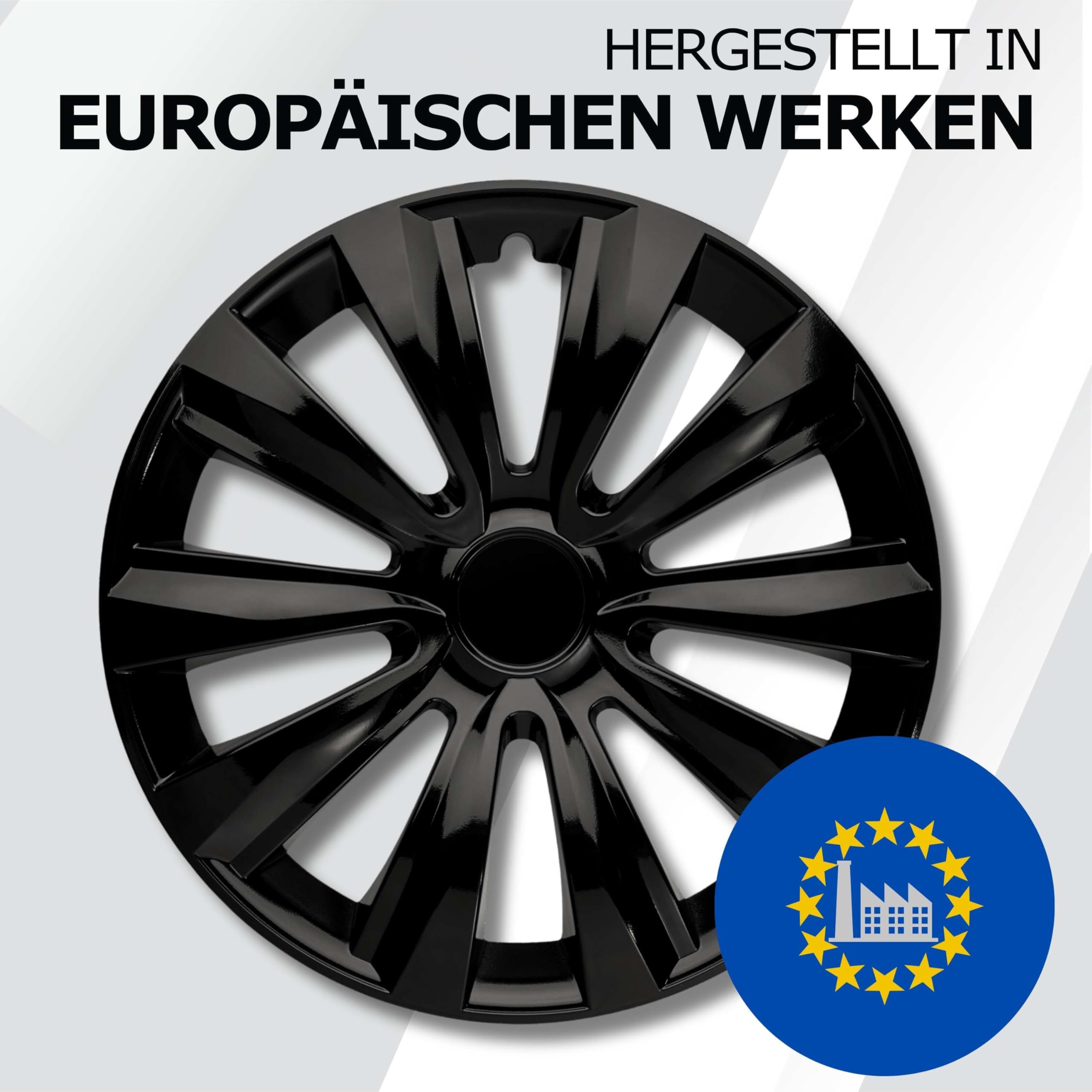 Radkappen 15 Zoll Schwarz Radzierblenden 4er-Set Deltanos für Stahlfelgen | Zierkappen, Radblenden & Felgenabdeckung, rostfrei & witterungsbeständig, einfache Clip-Montage, für die meisten Automarken