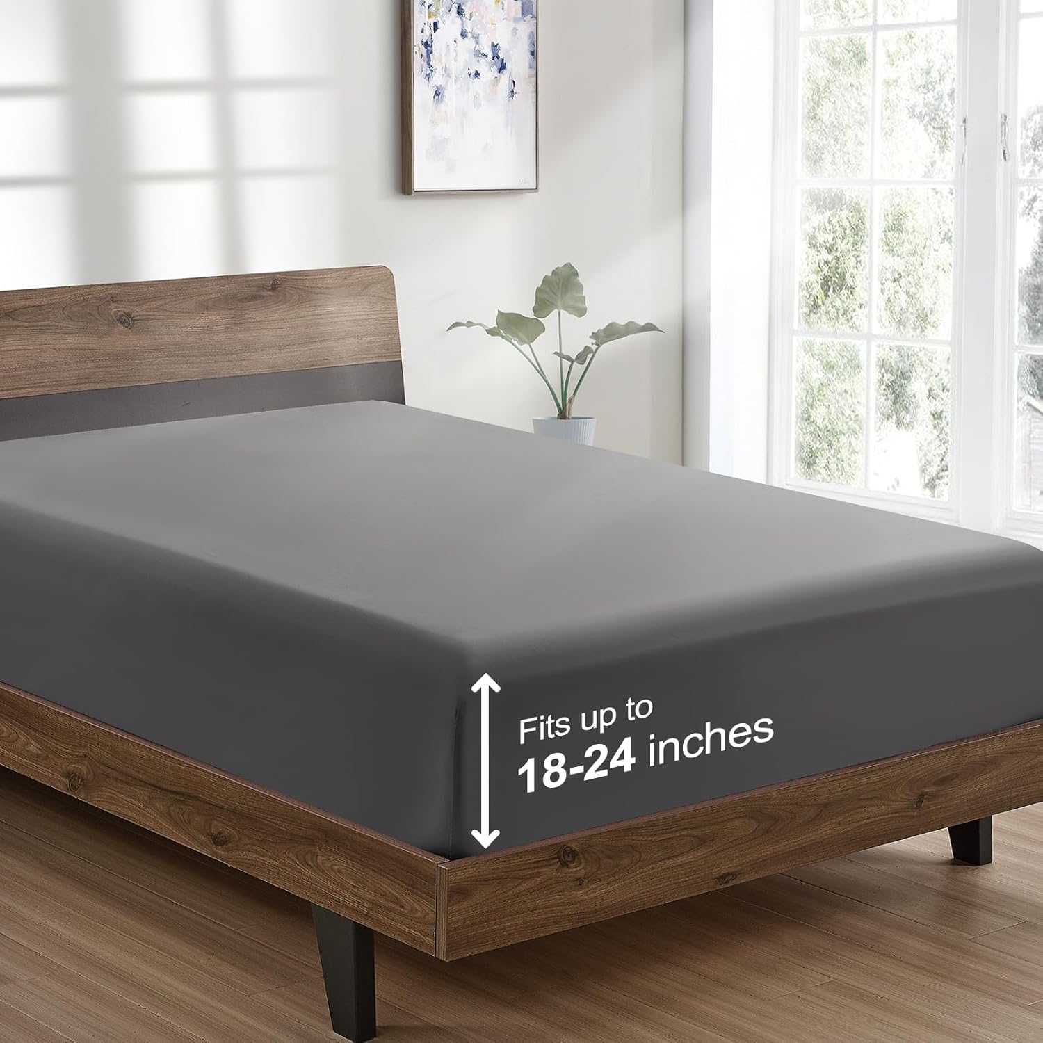 FreshCulture Queen Fitted Sheet Only - Hotel Quality Ultra Soft & Breathable Brushed Microfiber Fitted Sheet with 21 Inch Deep Pockets - Fits Queen Size Bed (Dark Grey)