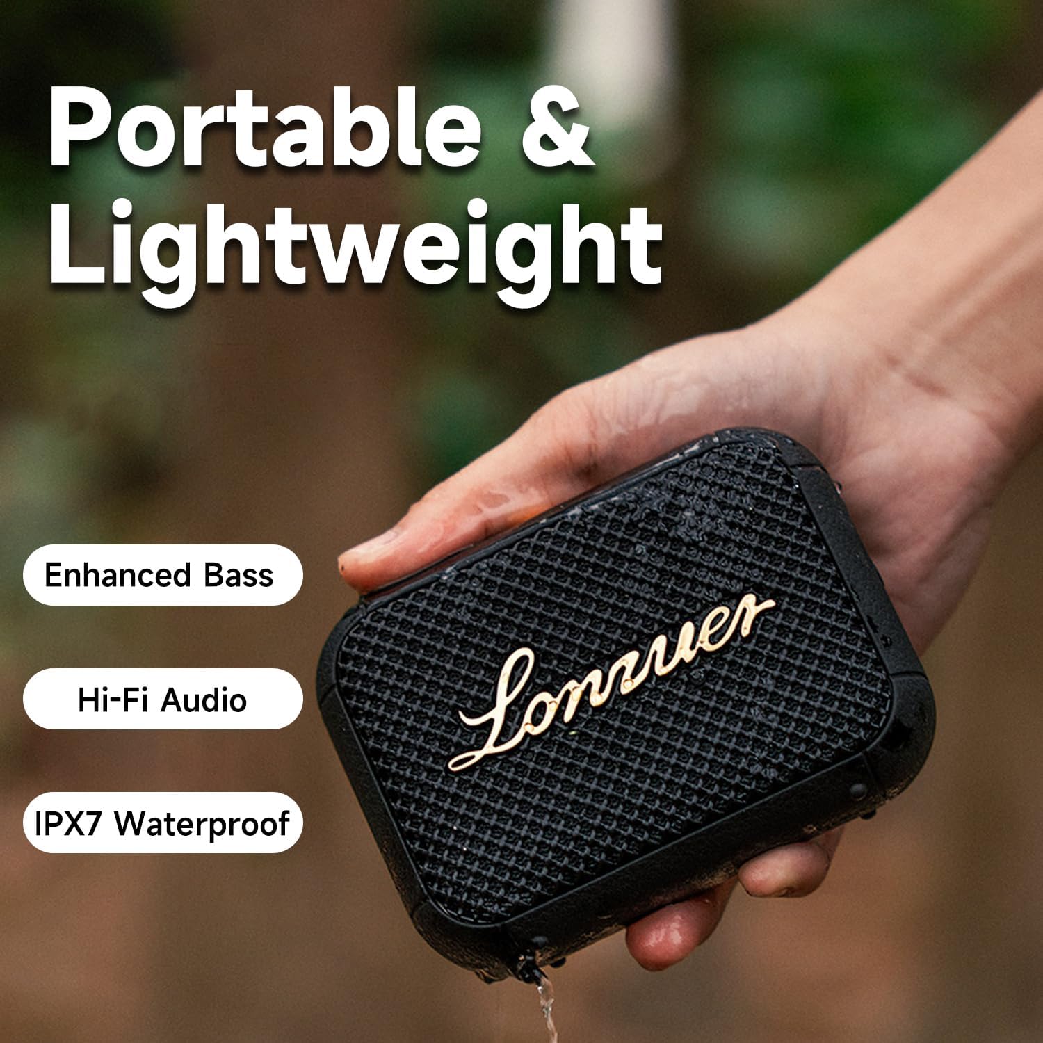 IPX7 Waterproof Shower Bluetooth Speaker, Portable Small Speaker, Speakers Bluetooth Wireless Loud Clear Sound Support Handle for Kayak Canoe Mountain Bike Beach Gift (Black) - Image 4