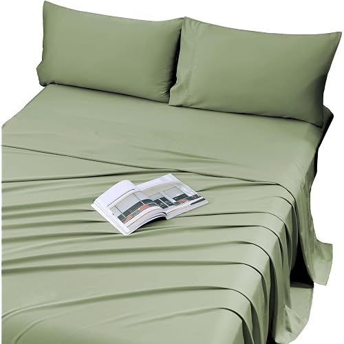 Viviland Cooling Full Sheets, Bamboo Viscose Bed Sheets, Sage Green | for Hot Sleepers, Deep Pocket, Siky Cold Sheets, Elastic Corner Straps Included