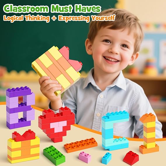 97pcs Large Building Blocks Set for Toddlers: 12 Colours and 8 Shapes