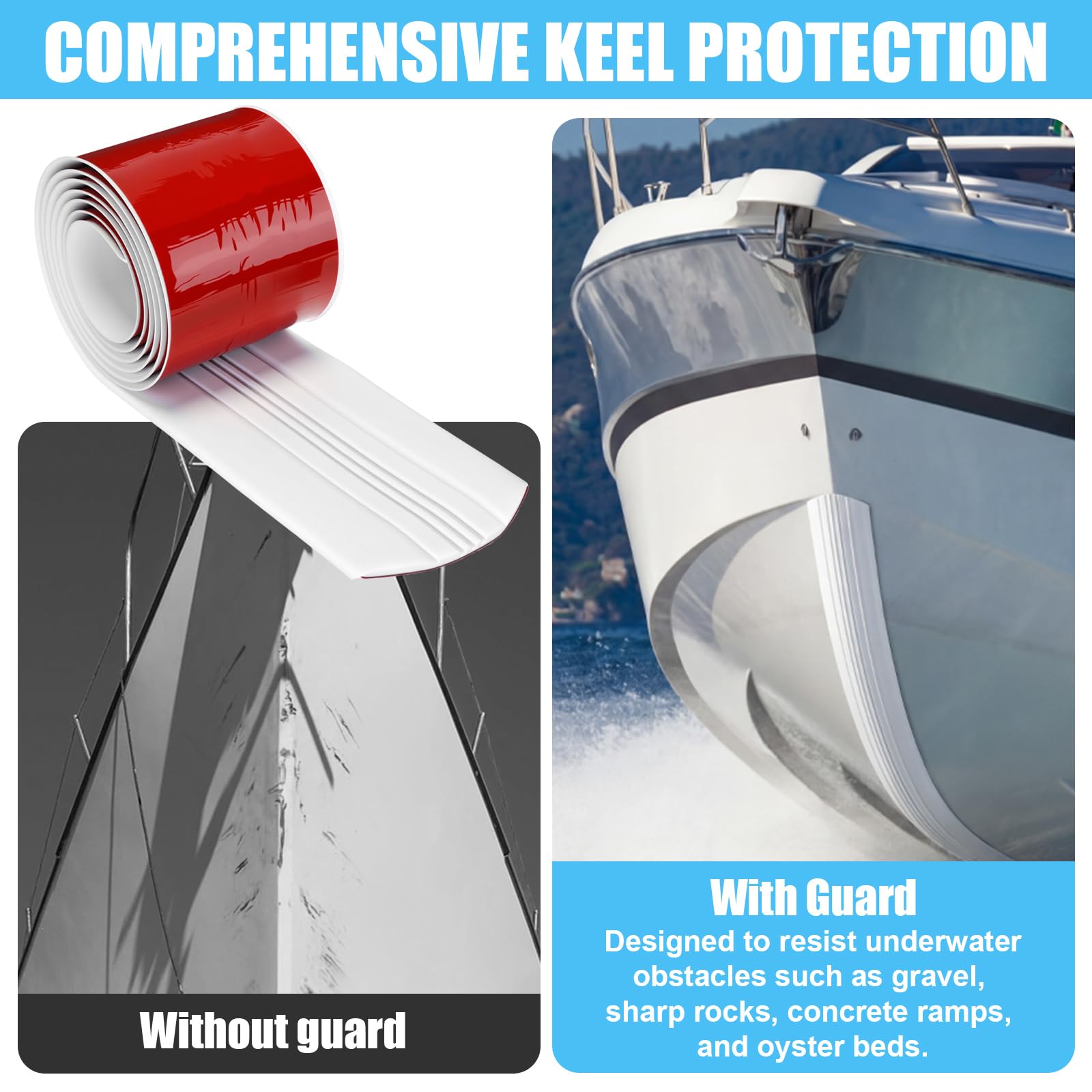 Kielschutz für Fiberglas-Boote, selbstklebender Kielschutz für Fiberglas- und Aluminiumboote, einfach zu installieren, schützt vor Felsen und Rampen, 12,7 cm Breite