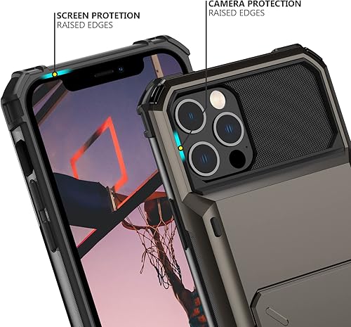 Miniatura 4 de Nvollnoe Funda para iPhone 1212 Pro con tarjetero almacena 5 tarjetas Funda de doble capa resistente a prueba de golpes para iPhone 12 con ranura