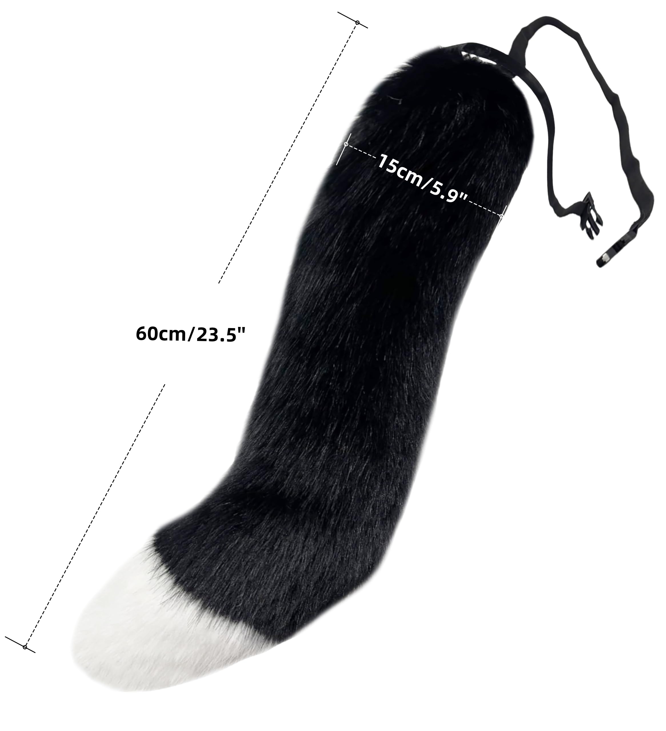 Lina & Lily Adults Faux Fur Fox Wolf Animal Tail Costume Fancy Dress Accessories for Cosplay Halloween Christmas Party (Black & White Tip) - Image 3