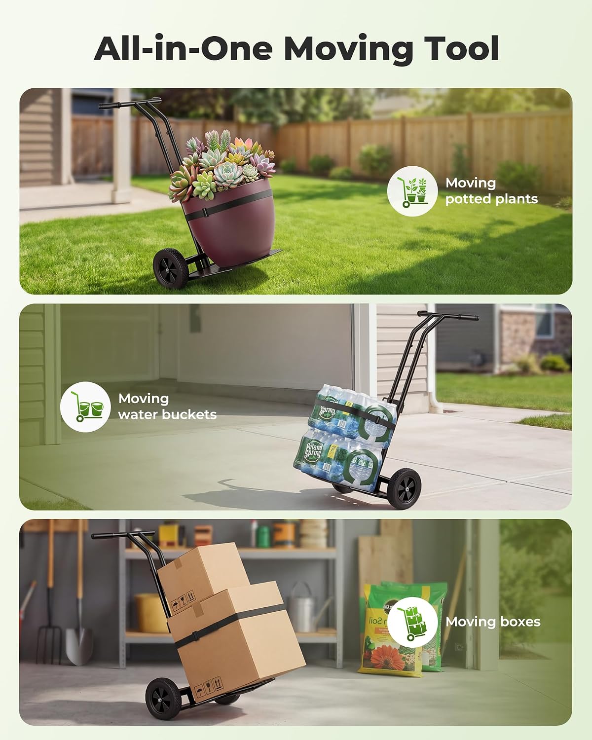 Brightown-Plant-Caddy-with-Wheels Heavy Duty, Ergonomic Plant Dolly for Elderly Gardeners with Adjustable Grabbing Arm,200 Lbs Capacity,All-Terrain Wheels,with Strap & Gloves for Indoor Outdoor, Black | Plant Caddy with Wheels Heavy Duty, 200 Lbs Capacity, Fathers Day gifts for Dad, Seniors, Gardeners, Home, Hotel, Office