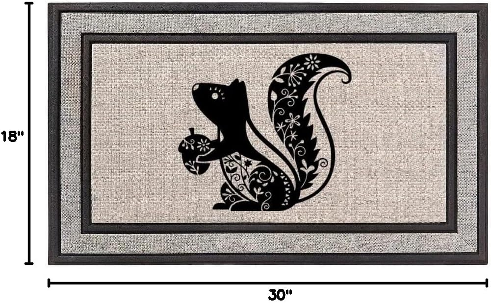 Daylor Outdoor Indoor Doormat 18" x 30" Gray/Beige/Black Rubber Backed Door Mat Fancy Squirrel