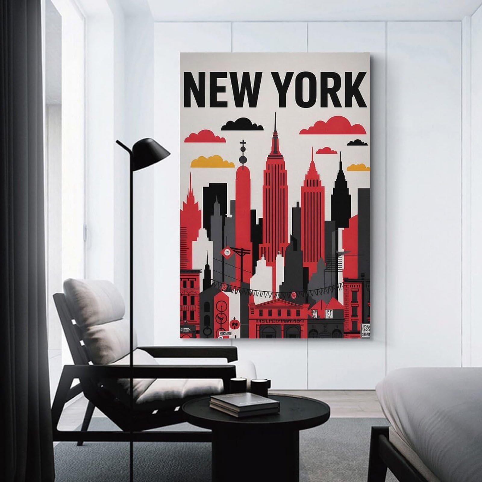 Junmoney New York Cityscape Art Deco Wall Picture Print, 20x30inch(50x75cm), for Art Walls, Layered Displays Or Homes, Home Wall Art for Statement Displays