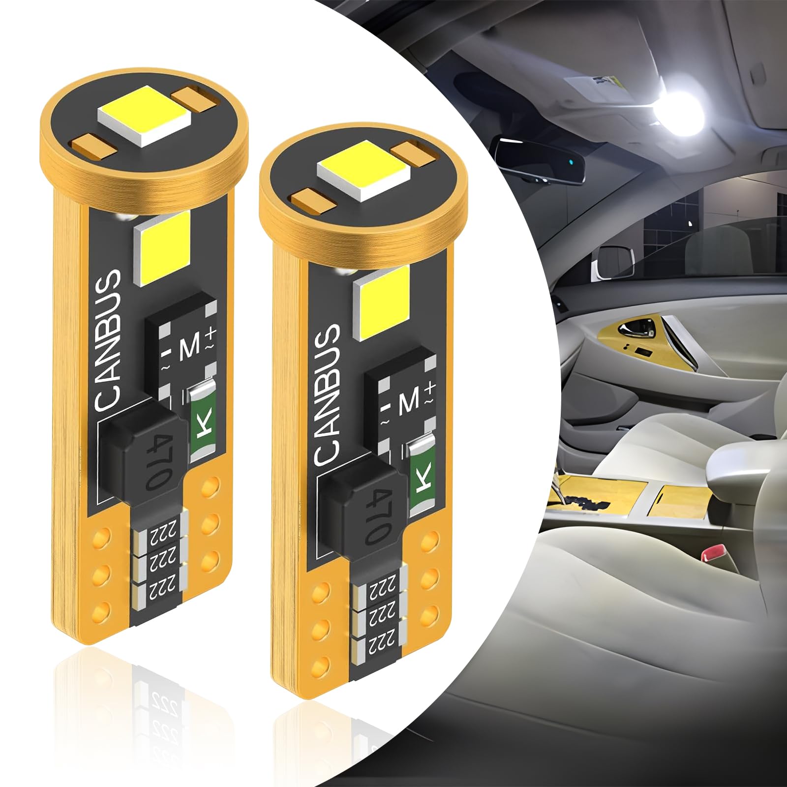 ZKFARPack-2 Car LED Decoding Lights, T10-3030-3SMD Instrument Lights, 3W 300LM Door Lights, Multipurpose Indoor Lights, LED Bulbs Conversion, Universal for Most Cars, Trucks and Vans (White)