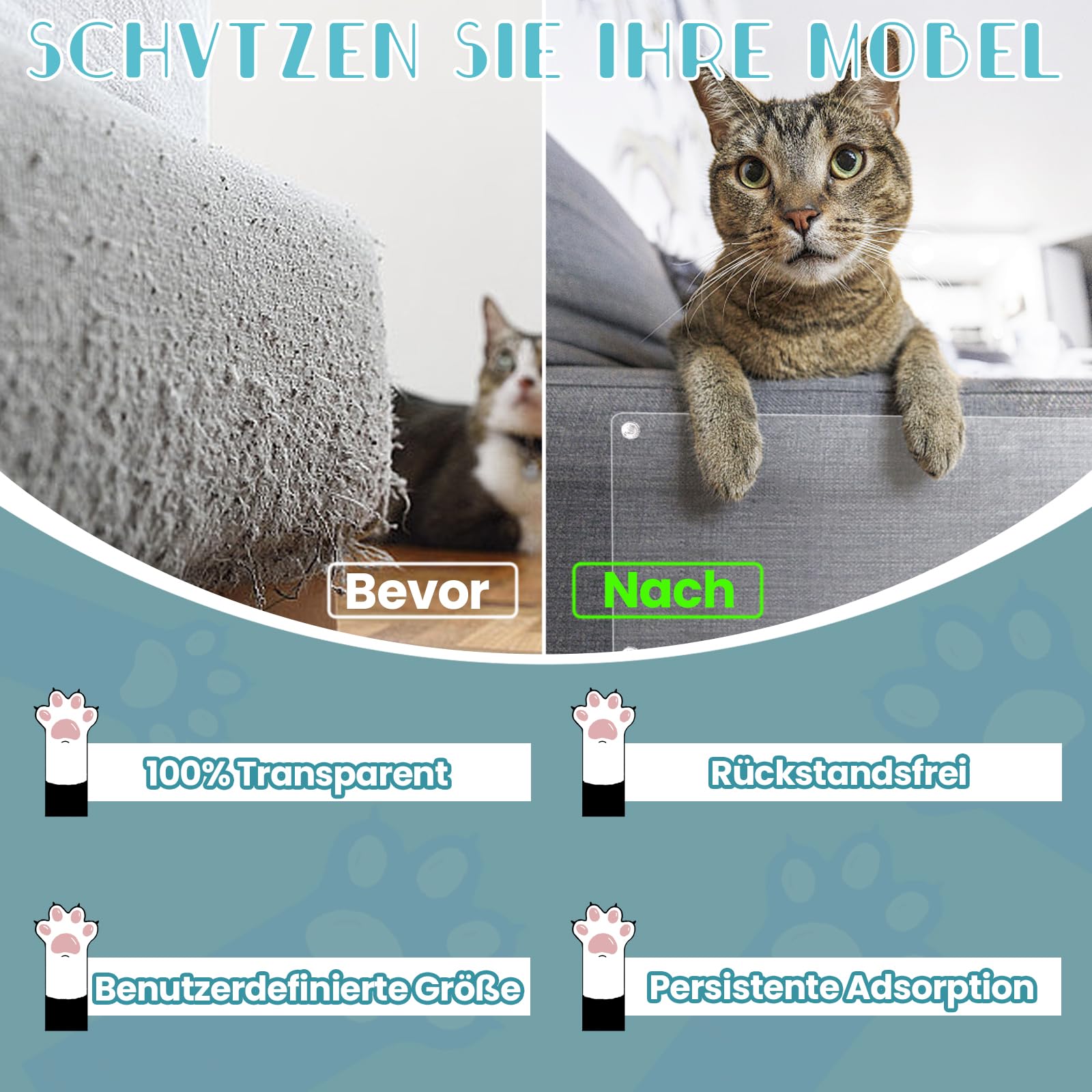 Protector Gatos Sofa Lámina Antiarañazos Para Gatos - 3m X 30cm, Protección  Transparente Para Sofás Y Muebles Protección Muebles Sofá Puerta, image size:1600x1600