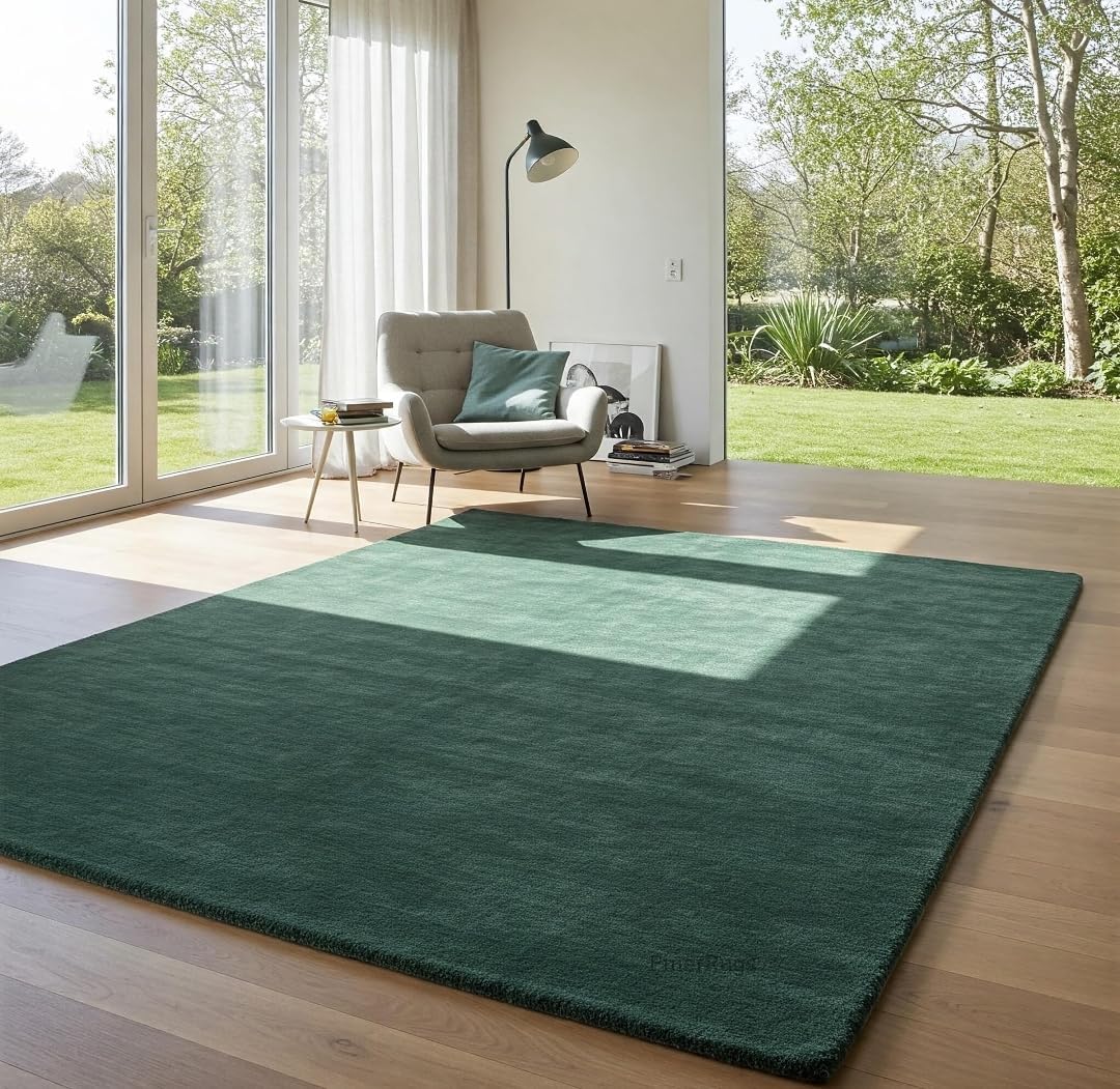 Area Rug, Green, Solid Color, Modern Minimalist Style, Soft Textured Pile (8 * 10 feet)