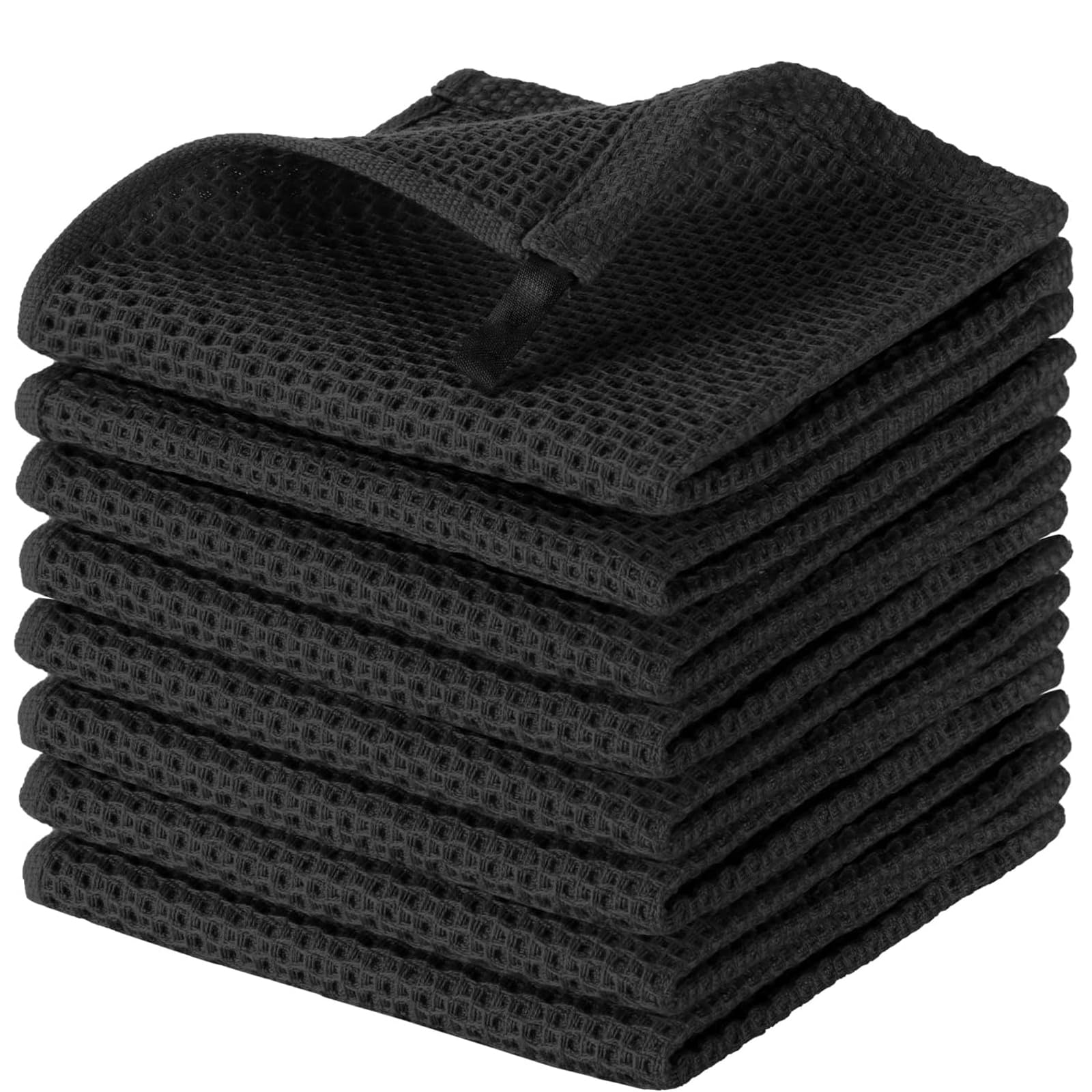 Ameble 8Pcs 12x12 Inch Waffle Weave Cotton Black Dish Cloths, Soft Absorbent Quick Drying Kitchen Towels, Washcloths for Daily Cleaning Needs
