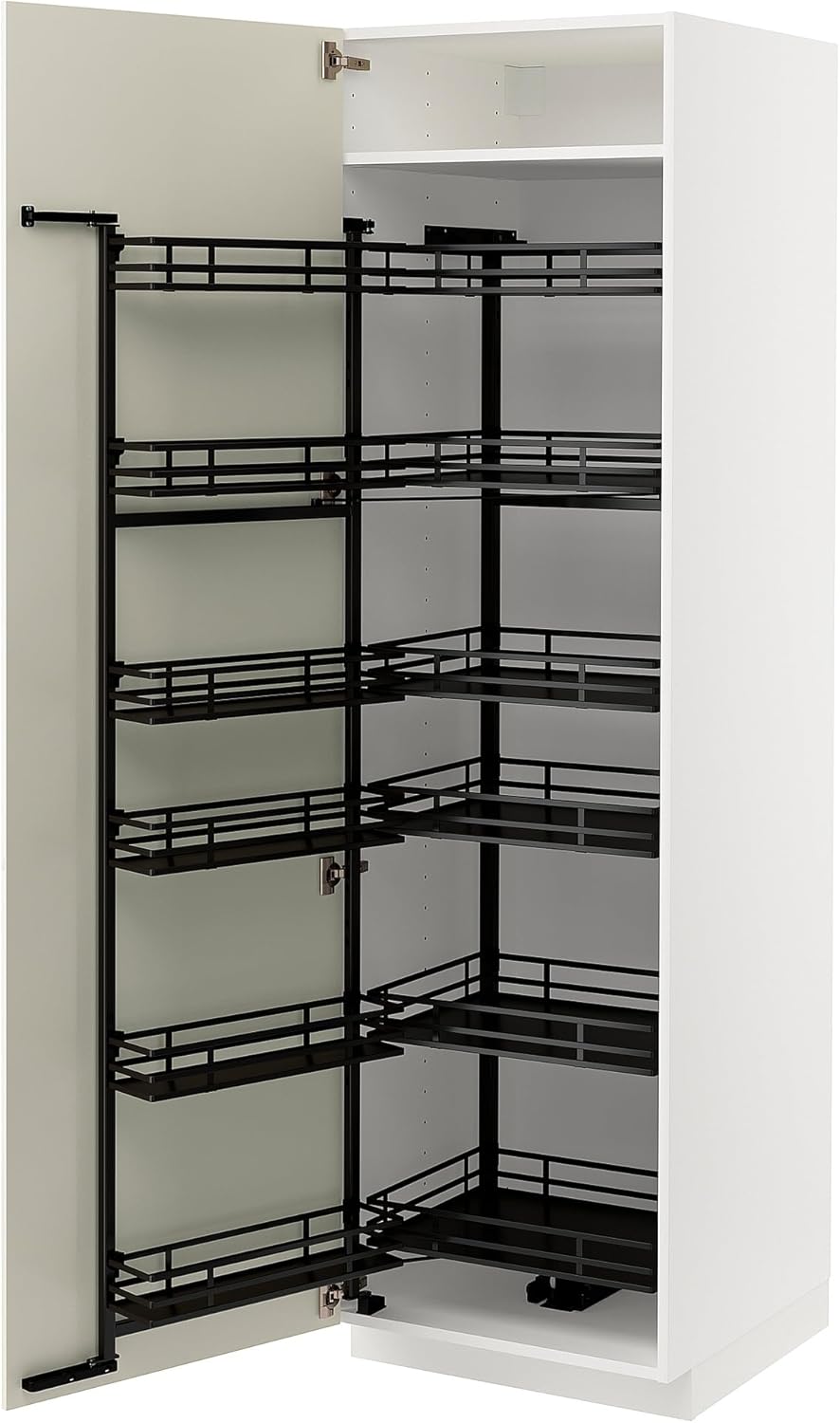 METOD High Cabinet Pull-Out Ladder, White/Bodbin Off-White, 60x60x200cm