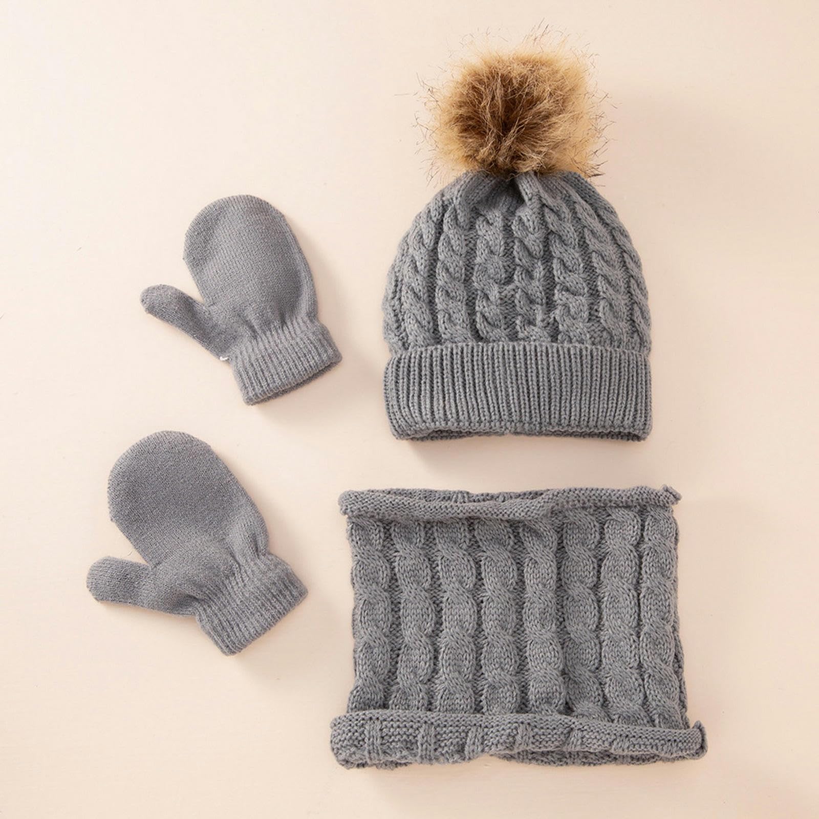 Baby Mütze Schal Handschuh Set für Baby Wintermütze, Schal Mütze für Neugeborene (Mütze Handschuh Beige 0A3 Jahre)