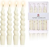Vista 40 de Velas cónicas en espiral sin perfume, color blanco, 4 velas trenzadas de 7.5 pulgadas, hechas a mano, para cena, boda, decoración del hogar