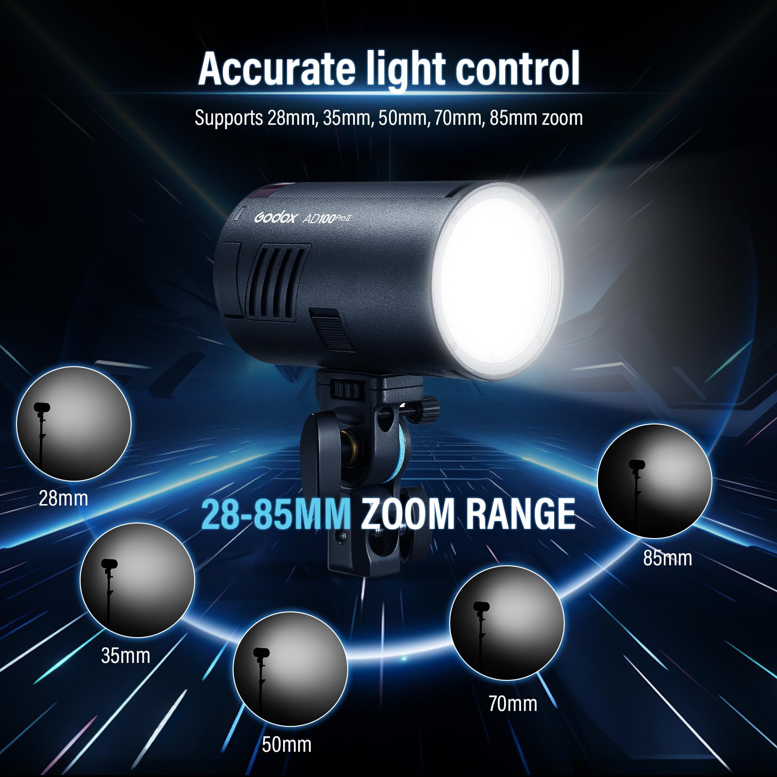 Godox AD100 Pro II Flash, flash tascabile AD100PROII, 100 Ws TTL/M/Multi-funzioni, sistema radio X 2,4 GHz, sistema 1/8000HSS, 0,01-1,5 s, 490 flash a piena potenza Godox AD100pro II Flash