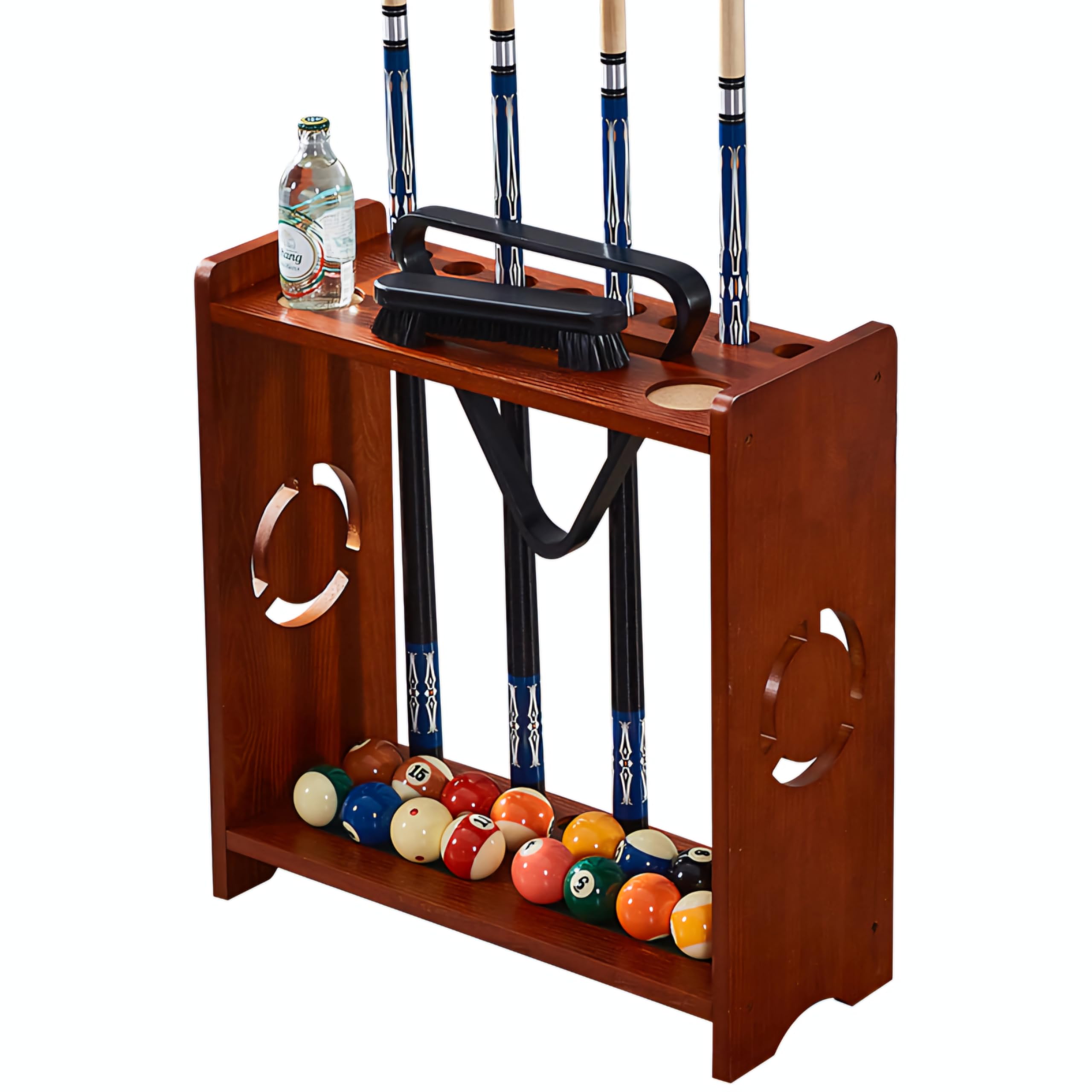 RUP Pool Cue Rack, Wooden 8-Cue Holder with Ball Storage, Drink Holders and Billiard & Snooker Cue Rack Stand (Accessories not included)-picture-13