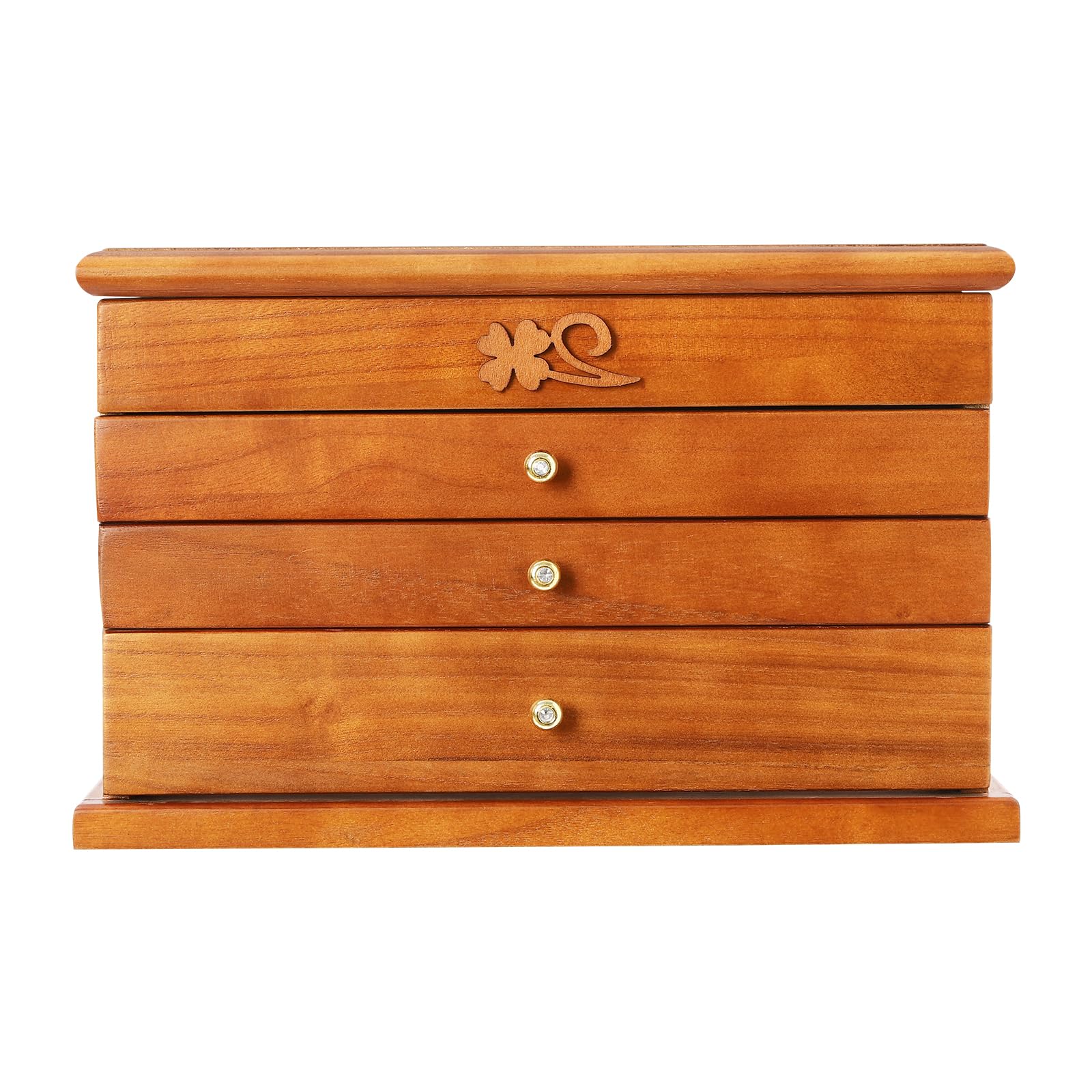 Schmuckkasten Holz Groß Schmuckkästchen 4 Etagen Schmuckschatulle mit Spiegel Vintage Braun Schmuckbox Geschenk für Mutter Freundin Damen