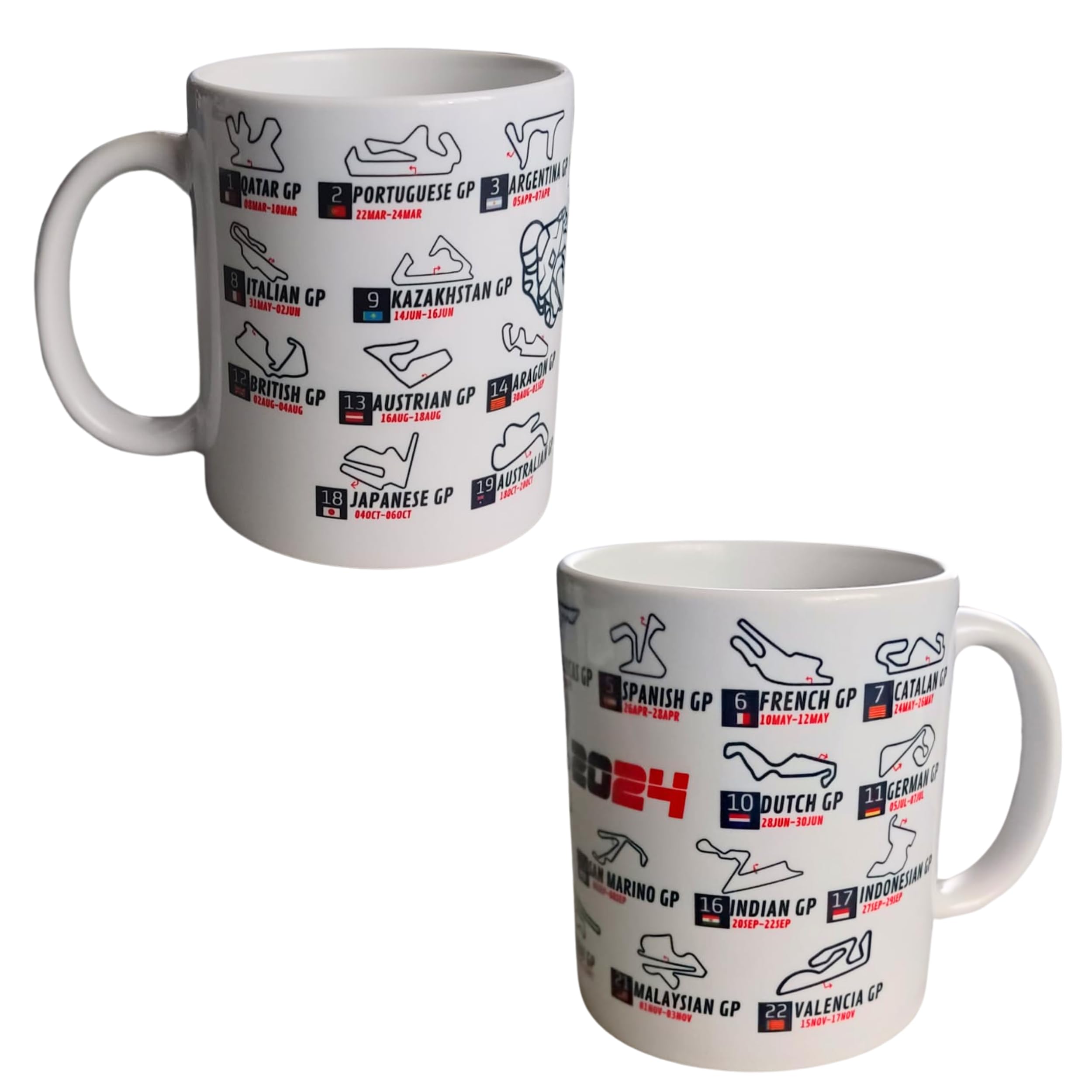 SANGOIMPRESS Formula 1 and Moto GP Personalized Mug with Calendar and Circuits 2024 (MGP 2024), 330ml
