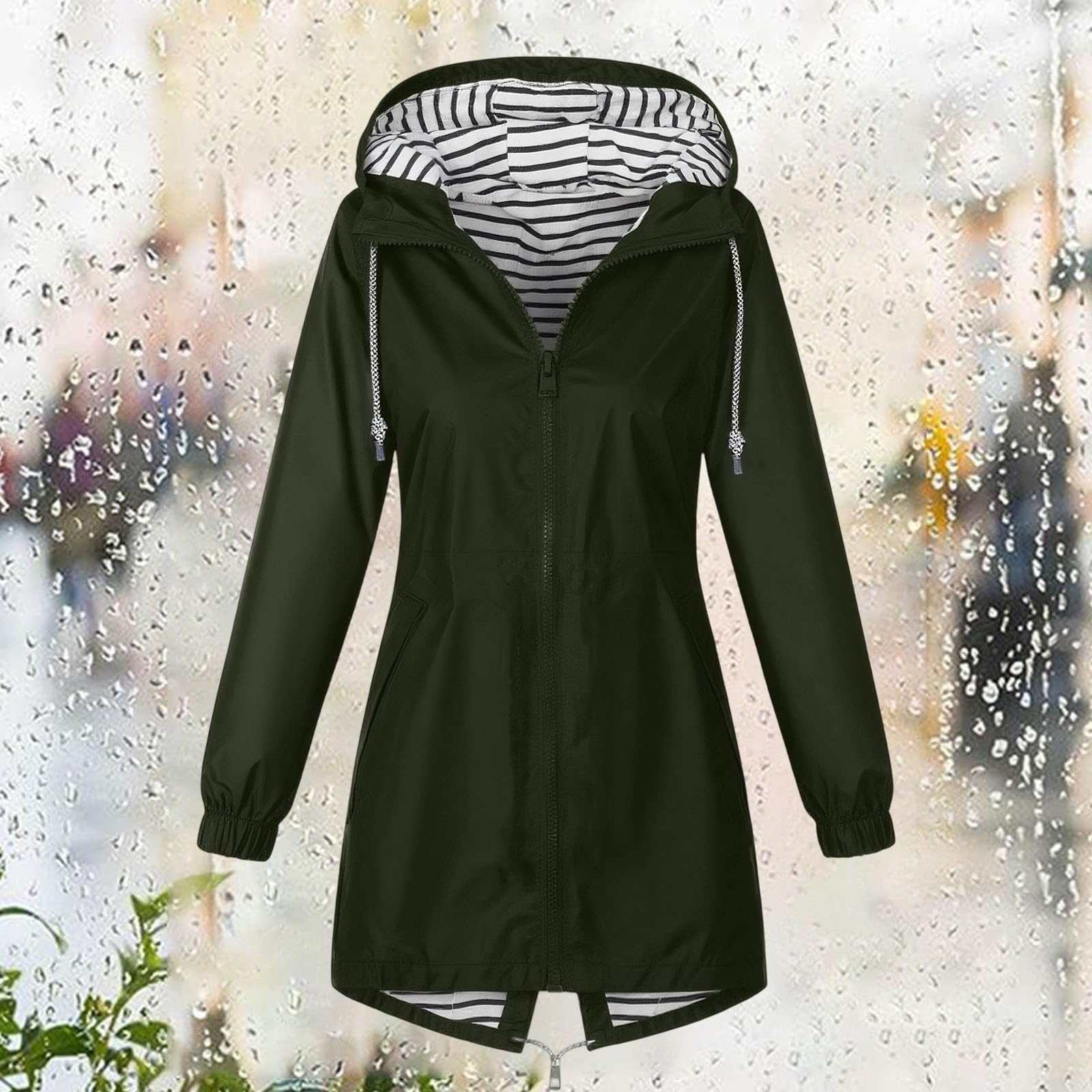 Veste imperméable femme avec capuche et poches Manteau coupe vent mi saison pour randonnée et extérieur Imperméable léger pour automne hiver Blouson pluie avec doublure zippée