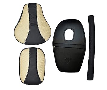 KOHLI Bullet Accessories Diamond Cut Design Seat Cover with Tank Cover + Back Rest Foam Combo Set for Royal Enfield Classic 350/500cc (Cream-White with Black)