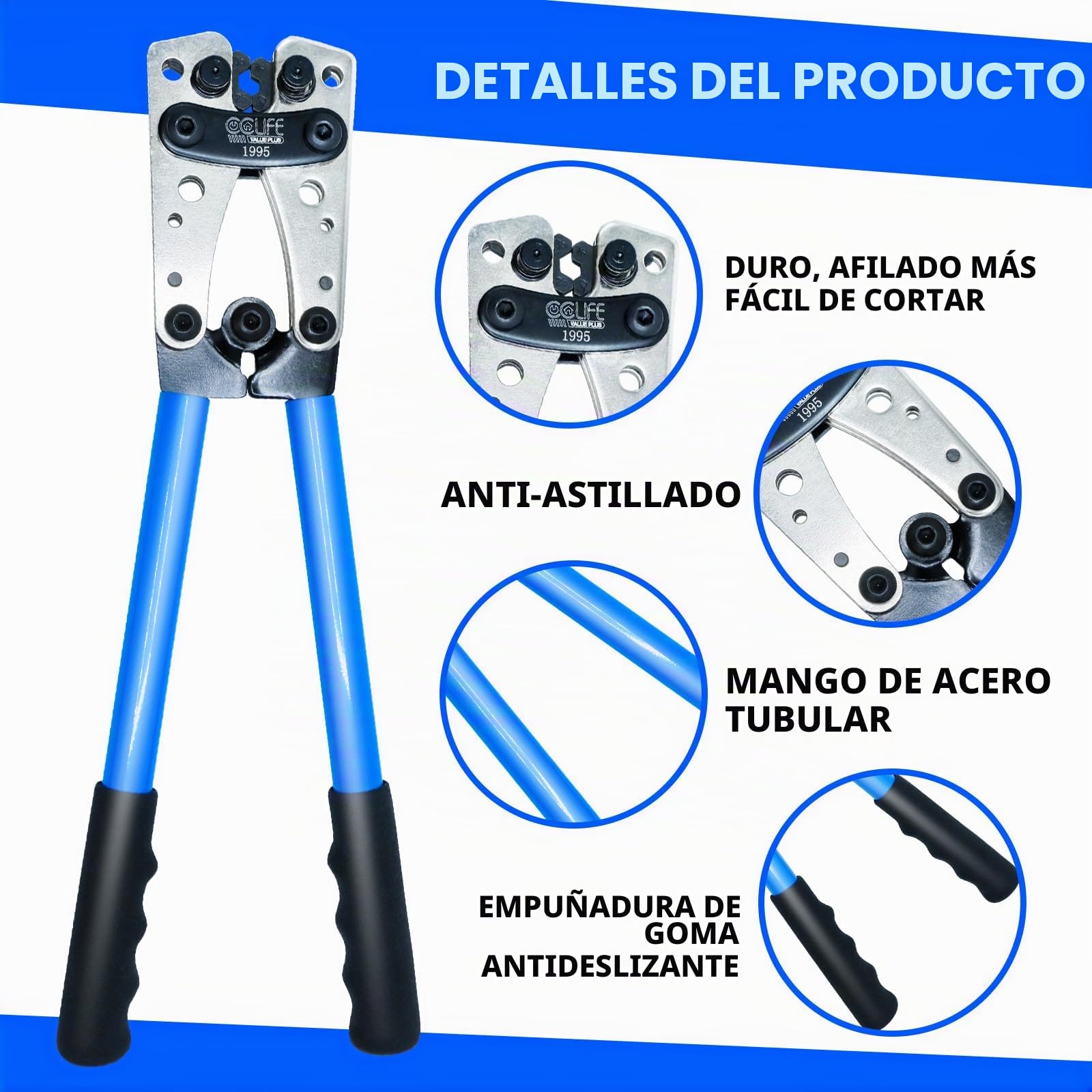 CCLIFE Crimpadora Terminales Electricos Alicates 6-50 mm² (AWG 10-0)