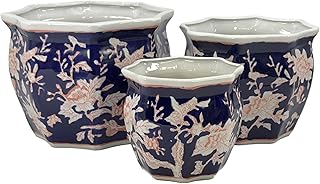 Galt International Blue & Pink Round Fluted Floral Porcelain Ceramic Pla...