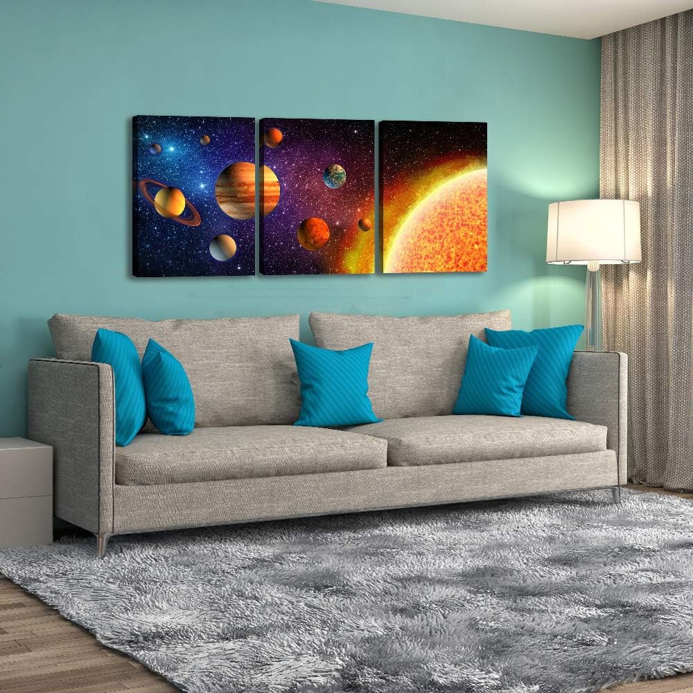 RUISHI Outer Space Canvas Wall Art Planet Posters & Prints Artwork Abstract Universe Paintings Decorations for Kids Room Stretched Picture Living Bedroom Home Office Decor 16" x 12"