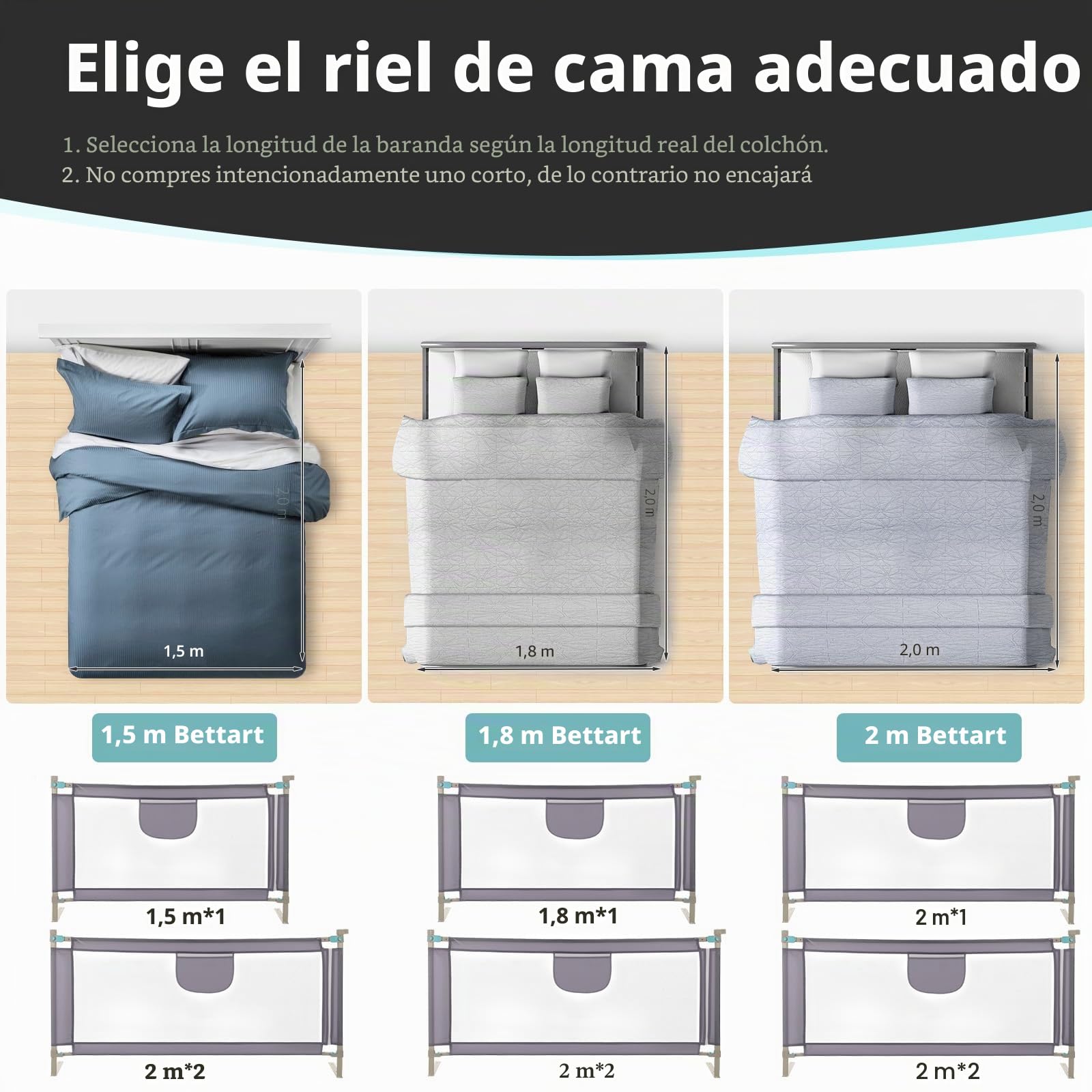 Barrera Seguridad Niños Cama, Barandilla Cama 150/180/200cm, Protección Anticaídas con Malla Transpirable, Barandilla Regulable en Altura 69-98 cm, Pasamanos con Bolsillo Lateral, Apto para Boxspring