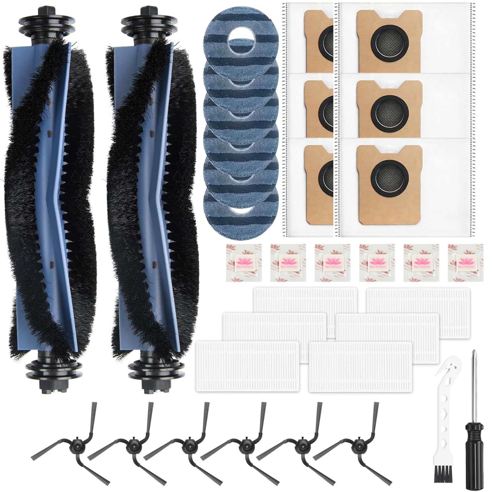 Pure Realm 34 Stück Zubehörset für Eufy Omni C10 Roboter Staubsauger Zubehör, 2Hauptbürste,6Staubbeutel 6Wischtücher,6Seitenbürsten,6Filter,6Vanillechip, Ersatzteile Saugroboter Zubehör