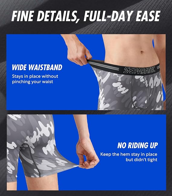 Separatec Dual Pouch Underwear for Men Moisture Wicking Men's Boxer Briefs with Ball Pouch, Printed Underwear 3 or 5 Pack