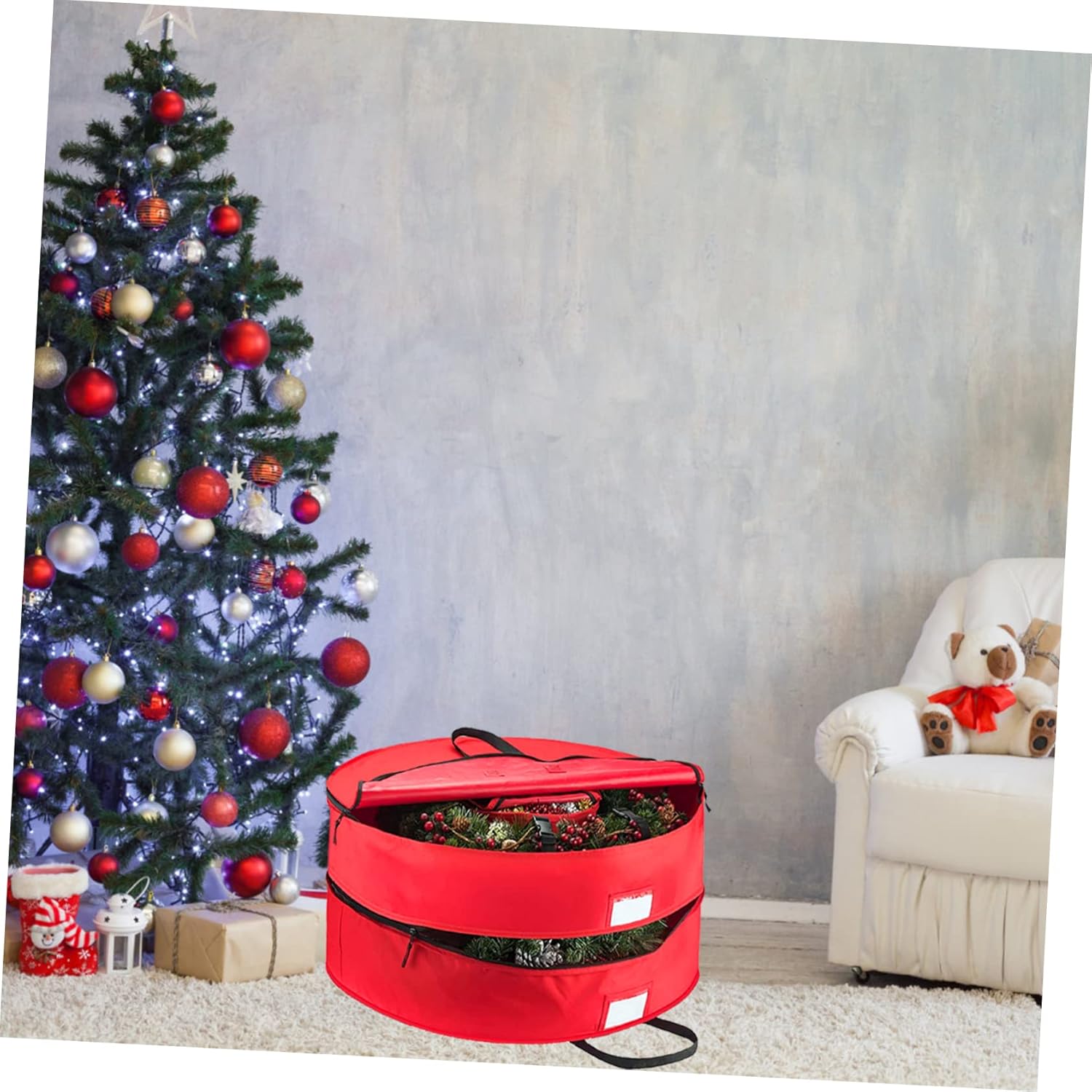 VOSAREA 1Pc Double Layered Capacity Wreath Storage Bag Organizer for Christmas Garland Party Supplies for Wedding Preparation and Packing