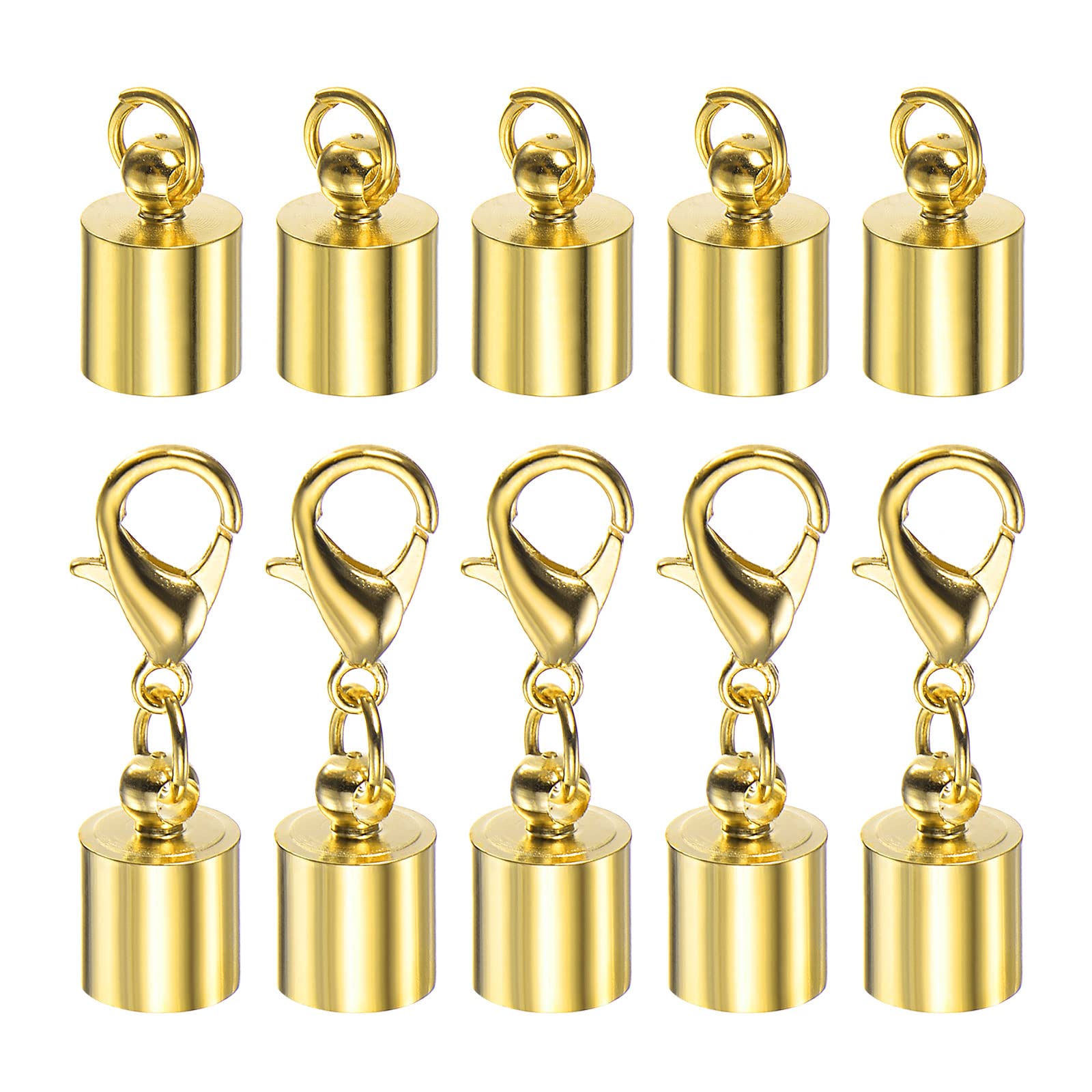 HARFINGTON 5pcs Cord End Cap 6.5mm ID Lobster Claw Clasp End Caps for DIY Bracelets Necklaces, Gold Tone