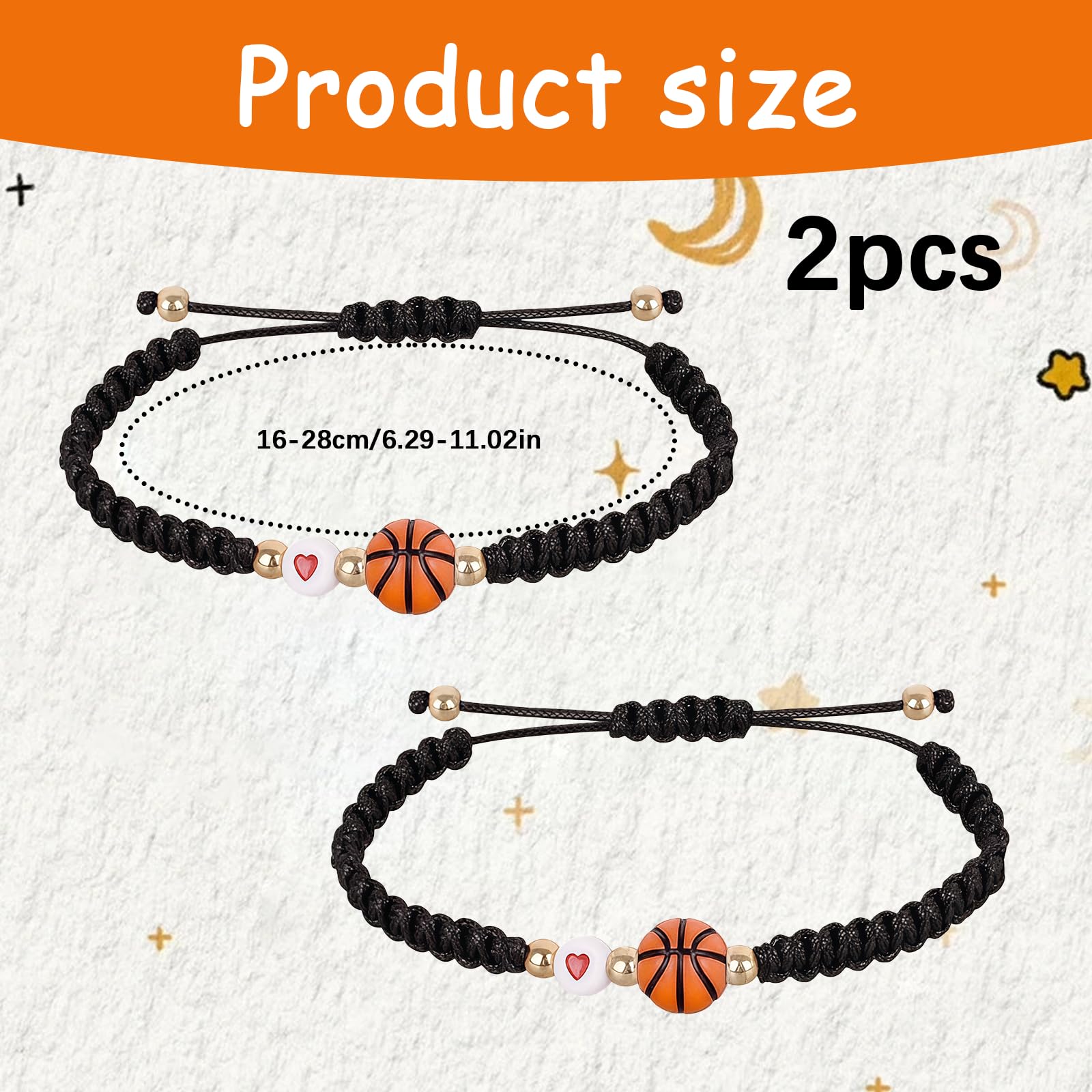 Bracciale per Ragazzo Basket, Set di 2 Braccialetti Regolabili in Materiale Resistente, Regalo per Giovani Appassionati di Basket, Accessori Sportivi per Bambini, Perfetto per Compleanni e F