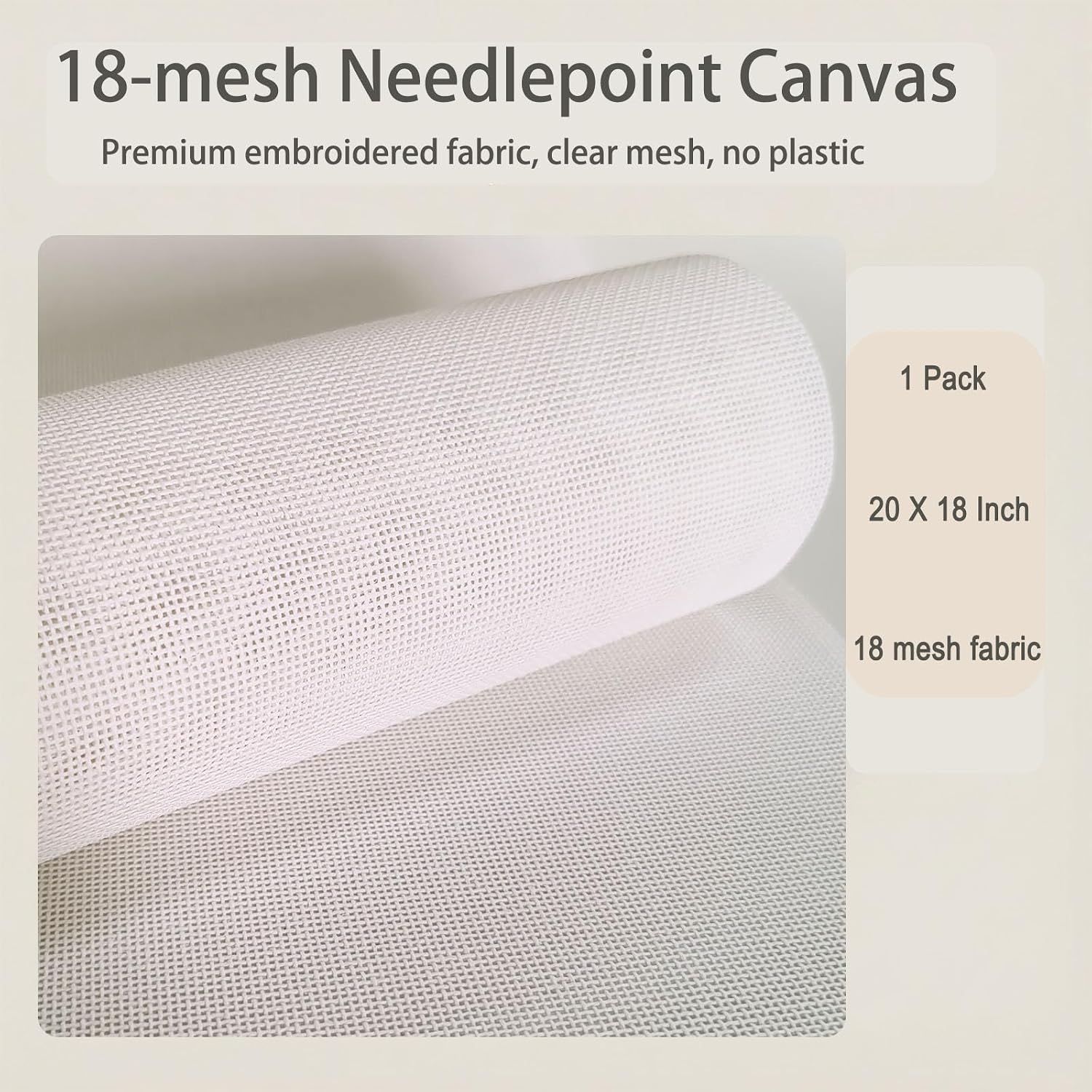18 Mesh Needlepoint Canvas - 20x18 Inch 100% Cotton Embroidery Canvas Blank White Fabric for Needlepoint DIY Craft Projects, 1-Pack