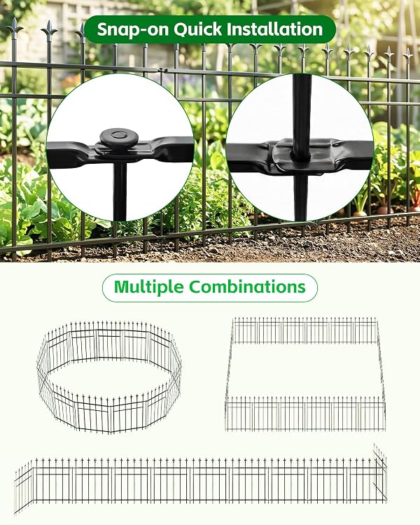ARIFARO Metal Garden Fence 36" H x 11.6ft L (5 Panels with Gate), Rustproof Decorative Flower Bed Edging, No Digging Animal Barrier for Outdoor Yard, Landscape & Patio, Black by ARIFARO - Image 3