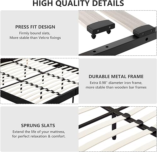 Miniatura 25 de Flolinda Base de cama tamaño King con cabecera tapizada de terciopelo ajustable y soporte de listones de madera, base de colchón tapizada, no