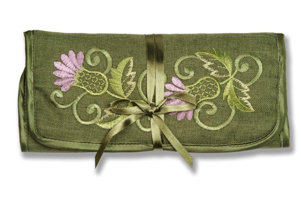 Jewellery Roll in a Green Balmoral Thistle Design