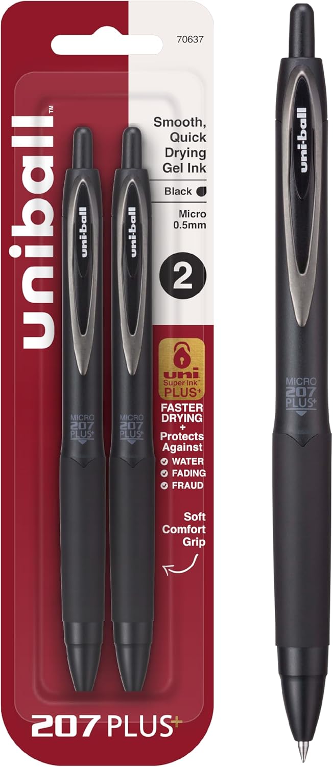 Uni-Ball 207+ Bolígrafo Gel Negro Retráctil Pack 2