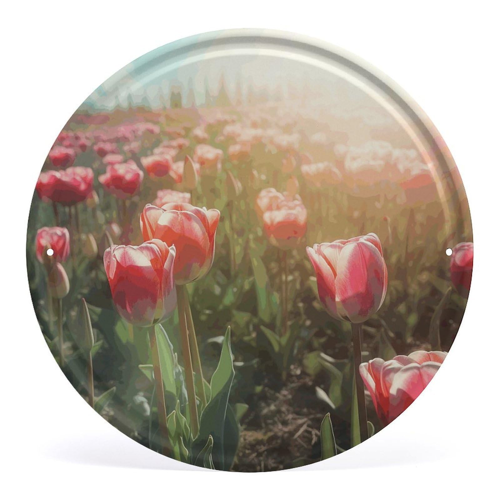 Fodpand Style Flowers On Sunlight Background Round Wall Art Hanging Decorations, Wall Decor Modern Minimalist Artwork, Tin Sign Hanging Picture For Living Room, Bedroom, Office, Hallway, 11.8X11.8 Inch