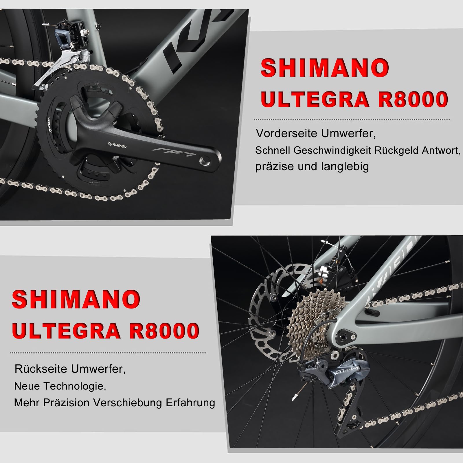 KABON Carbon Gravel Rennrad, T800 Carbon Fiber Rahmen mit Shimano Ultegra R8000 22 Gang Scheibenbremse 40C Gravel Reifen Rennrad für Unisex