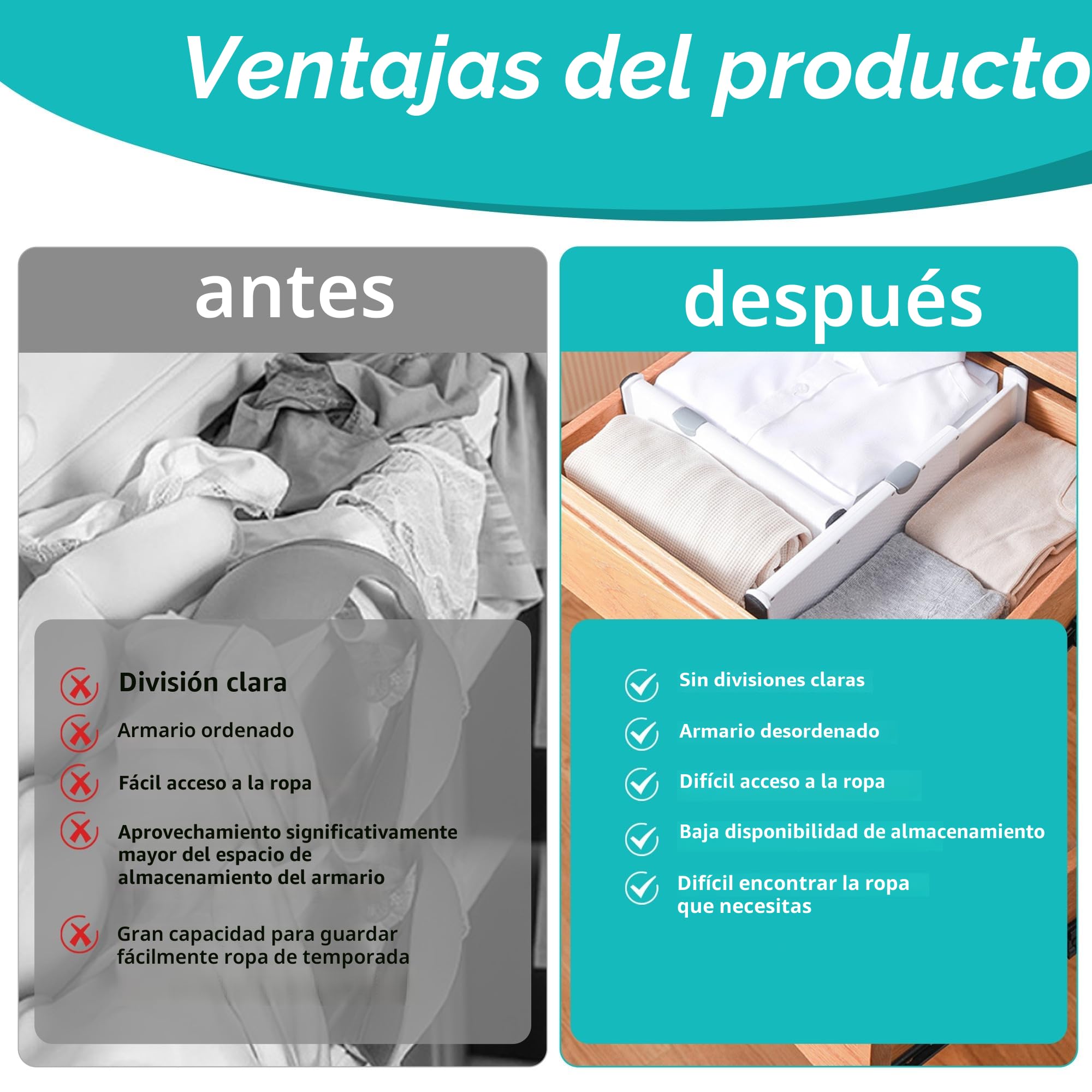 Separadores de Cajones de Plástico Ajustables 37.5-54 cm Paquete de 4 Blanco