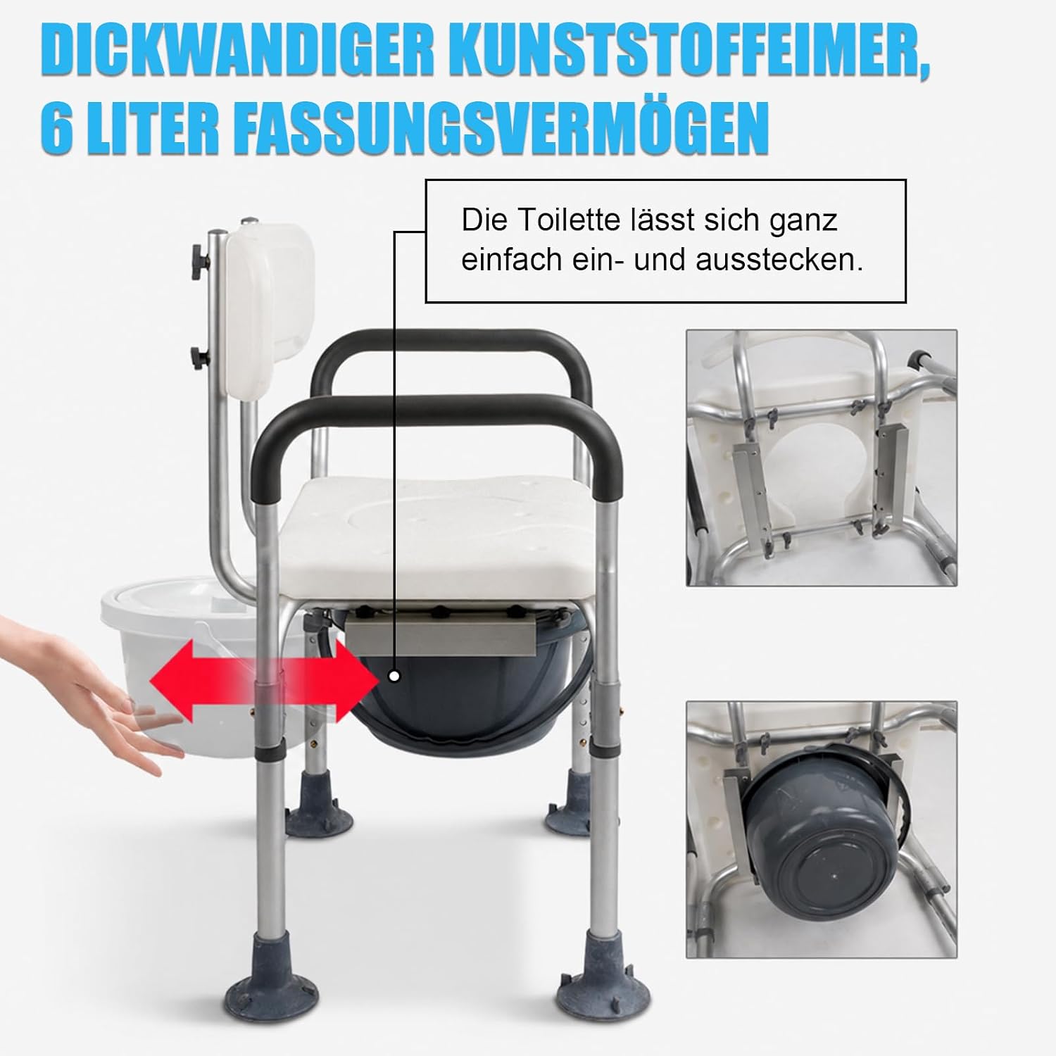 Bedside Commode Chair 4-in-1, Height Adjustable Shower Chair with Armrests, Removable Commode Bucket Heavy Duty Aluminum Frame Portable Toilet Seat for Elderly Seniors Disabled Adults