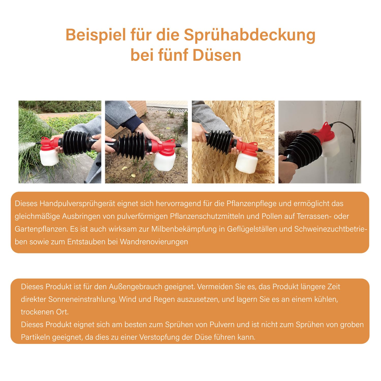 Handheld-Pulversprüher mit Staubtuch und Pumpdruck-Wassersprüher, geeignet für die Pflanzendüngung, Milbenbekämpfung in Geflügelställen und das Tünchen von Wänden